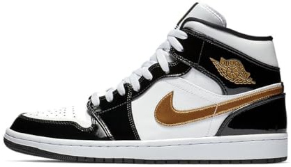 NIKE Air Jordan 1 Mid SE Patent Men's Trainers 852542 (Black/Metallic Gold/White 007) UK 9.5 (EU 44.5)