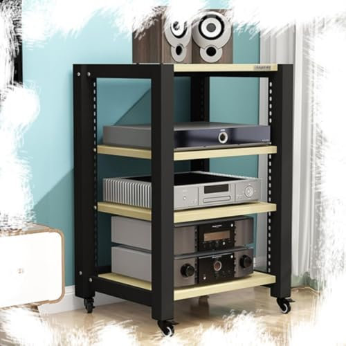 Heimkino-Audioständer, AV-Medienständer, HiFi-Rack, Stereo-Komponentenschrank, 5/2-stufiger Audioschrank mit Bremsrad, professioneller Medienaufbewahrungsschrank für Schlafzimmer (weißer Ahorn, 4 Eb