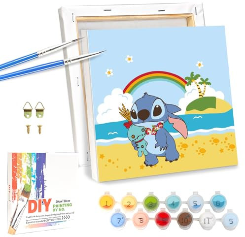 LAISU Malen Nach Zahlen mit Rahmen für Kinder, Junior und Erwachsene Anfänger, 20x20cm Kleine Cartoon Painting, DIY Gemälde Basteln Set mit Leinwand Pinseln Acrylfarben für Jungen Mädchen ab 6 Jahre