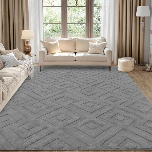 Enyhom Wohnzimmer Teppich, Esszimmer Kurzflor Geometrische Küchenteppich Hochwertiger Moderner Pflegeleicht Teppiche für Schlafzimmer Büro Aufenthaltsraum (Grau, 200 x 290 cm)