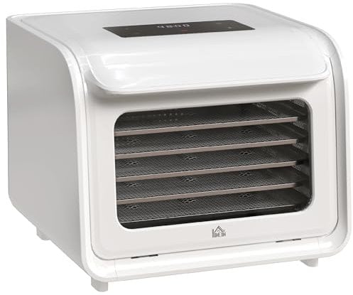 HOMCOM Digital Food Dehydrator with 6 Stainless Steel Tray, 350W Food Dryer Machine with LED Touch Panel, Adjustable Temperature, 48H Timer for Drying Fruit, Meat, Vegetable, Jerky, Pet Treat, White