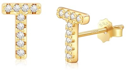 AILUOR Initiale Ohrstecker Ohrringe für Frauen, Sterling Silber CZ Initial Buchstabe Ohrringe 14K Gold vergoldet hypoallergen personalisiert Alphabet Name Ohrstecker schmuck