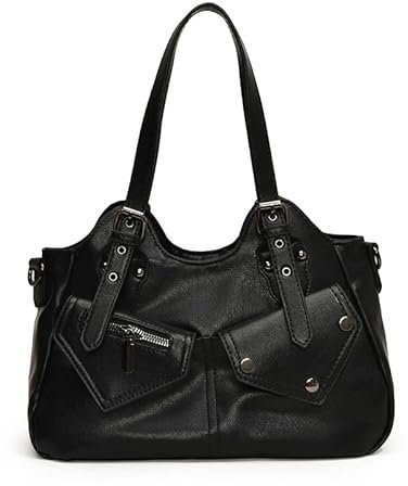 GSenhui Handtasche Vintage City Bag Tote Bag Damen Große Schultertasche PU Leder Uni Tasche Punk-Stil Umhängetasche Slouchy Braune für Schule Reisen