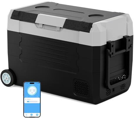 TopAutoGear 45L Car Refrigerator, 12V Portable Car Fridge Freezer with Wheels, 12/24V DC&110-240V AC Electric Cooler Box, Compressor Camping Fridge for Camping RV Road Trip Truck Boat, -20℃ to 20℃