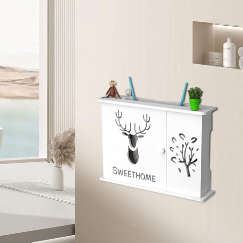 Les-Theresa WiFi Aufbewahrungsbox Wand, Router Schrank Wandmontage Router Aufbewahrungsbox Wand TV Kabel Verstecken Box WLAN Box Schrank, Holz und Plastik Wandregal Cable Management für Zuhause (A)