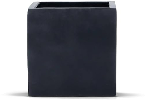 amei Der Kubische Pflanzkübel eckig Outdoor, Schwarz, 42 x 42 x 42 cm | quadratisch, Stonefiber, handgefertigt, UV-beständig, frostfest bis -30 °C, Blumenkübel für Balkon & Terrasse