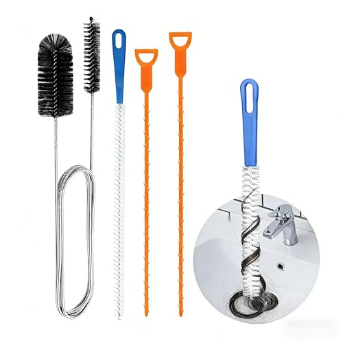 5 Pcs Drain Unblocker Cleaner Brush Tool, Multifunctional Sink Unblocker Tool, Double Ended Nylon Pipe Cleaner Brush, Sewer Pipe Cleaners, Plug Hole Hair Remover Tools, for Kitchen, Bathroom Shower