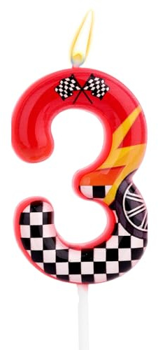 Velas de Cumpleaños con Temática Carreras, Velas con Números Carreras | Diseño de Rueda a Cuadros en Blanco y Negro Decoración para Tartas Cumpleaños Ideal para Fiestas Infantiles (3)