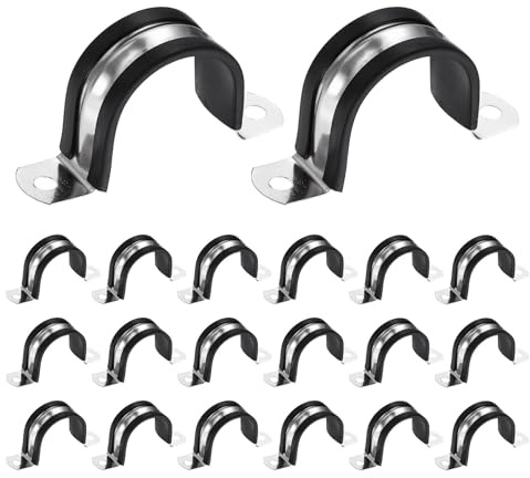 sourcing map M38 U-Tube Strap Clamp 39mm 304 Stainless Steel 20Pcs | Lined Clip Plastic Cushioned Insulated Clamp,for Automotive Industrial Marine Household