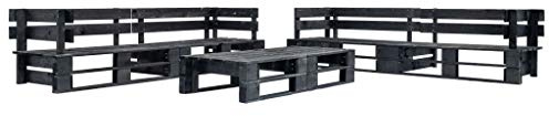 QJBSAVVA Schwarzes 6-teiliges Paletten Gartenmöbel Set 220 x 66 x 55 cm witterungsbeständiges Kiefernholz solide Lounge Couchtisch Balkon Terrasse Wohnzimmer Indoor Outdoor