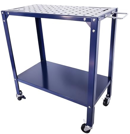 Relaxdays Schweißtisch mit Rollen, Werkbank Lochplatte, HBT: 91,5x88x46 cm, Werkstatt, Arbeitstisch mobil, Stahl, Farbe