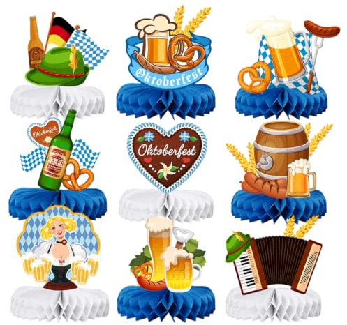 9 Stück Oktoberfest Deko Set, Bayrische Bierfest Tischdekoration, 3D Deko für Oktoberfestparty