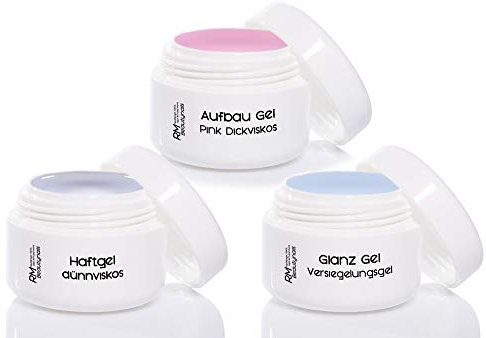 3x15ml UV Gel Set Haftgel Aufbaugel Pink Dick Versiegelungsgel Nagelgel Set 2 Starterset (3er Pack)