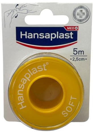 Hansaplast SOFT Cerotto rotolo su Rocchetto, Striscia cerotti ipoallergenici per il fissaggio di bende e compresse su pelli molto sensibili, Cerotto medicazione in tessuto, 1 Confezione da 5m x 2.5cm
