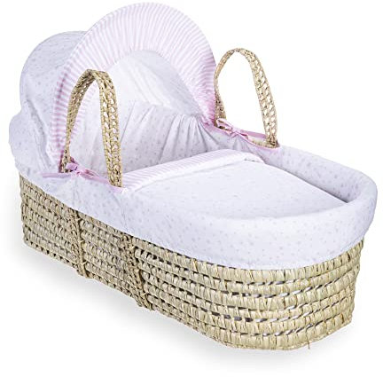 Clair de Lune Stars & Stripes Palme Moseskorb mit Bettwäsche 75x28cm (Rosa)