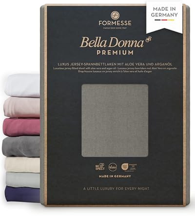 Bella Donna Premium feines Luxus-Jersey-Spannbettlaken: seidig&weich, glatt | FORMESSE Farbe Platin; 120x190-130x220cm, bis 30cm; 97% Baumwollzwirn, 3% Elastan; Aloe vera, Arganöl, merzerisiert