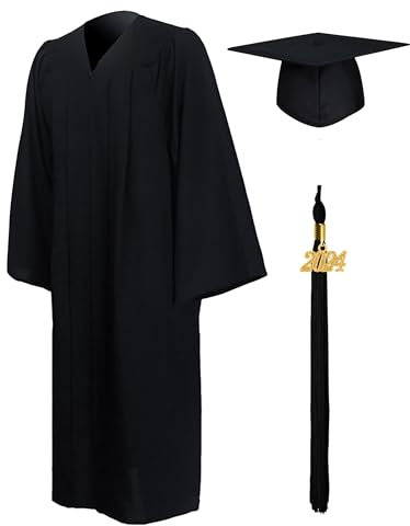 GraduationMall Abschluss Talar Doktorhut und Quaste 2025 für Hochschule und Bachelor Akademischer Talar mit Hut Schwarz 48 Große Größen(159cm - 165cm)