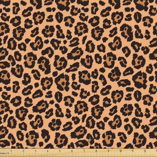 ABAKUHAUS Leopard-Druck Stoff als Meterware, Exotischer Afrikaner, Qualitäts Stoff Dekorativer Polster Heimtextilienstoff, 2M (148x200cm),Hell Orange Schwarz