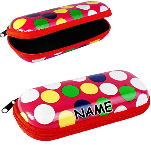 Brillenetui/Brillenbox - Bunte Punkte - rot - inkl. Name - Hardcase/Hartschale - extrem stabil - Etui für Brille oder andere Kleinigkeiten - stoßabsor..