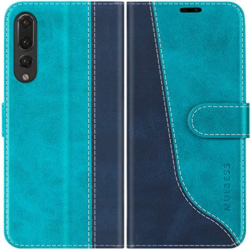 Mulbess für Huawei P20 Pro Hülle, Handyülle Leder mit Kartenfach, Klapphülle mit Magnetverschluss, Flip Case Etui Handytasche Schutzhülle, Stilvoll Mint Blau