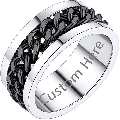 PROSTEEL Hip Hop Zwei-Ton Ringe personalisiert Edelstahl Größe 62 schwarz Spinner Kette Ring drehbarer Bandring Biker Ring 8mm breit für Männer Jungen Modeschmuck Accessoire für Party