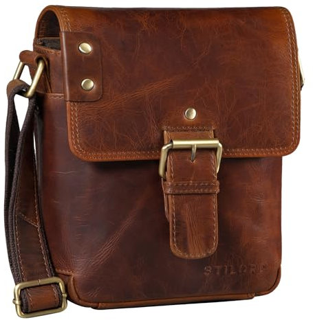 STILORD 'Alessio' Leder Messenger Bag Männer klein Vintage Umhängetasche Herrentasche Tablettasche Schultertasche aus echtem Leder, Farbe:florida - braun