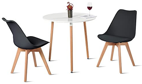 H.J WeDoo Essgruppe mit 1 Tisch 2 Schwarz Stühle Holztisch und Skandinavisches Stuhl Esstisch Set für Esszimmer Küche Garten