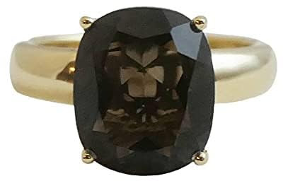 Anello in argento sterling placcato oro con quarzo fumé (US Size 6 / Diameter 16.5 / EU 52)