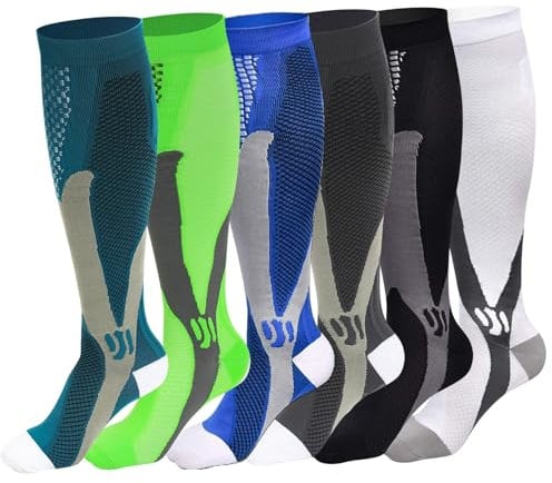 Miavogo 6 Paar Kompressionsstrümpfe für Damen und Herren, Stützstrümpfe mit Elastisch, Compression Socks Herren, Geeignet für Sport, Reisen, Fitness（2XL/3XL）