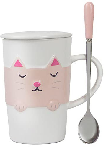 YUWU Tasse à café 3D en forme de chat blanc - Avec cuillère élégante - 382,7 g - Cadeau de Noël, d'anniversaire ou de Thanksgiving