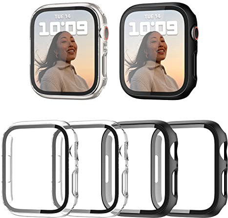 Haojavo Schutzhülle Kompatibel mit Apple Watch Series 7 8 41MM, 4 Stück Hülle 2 in 1 Gehäuse Hart Schutz und HD Gehärtetes Displayschutz Zubehör für Watch7 45 MM Smartwatch Case für Damen und Herren