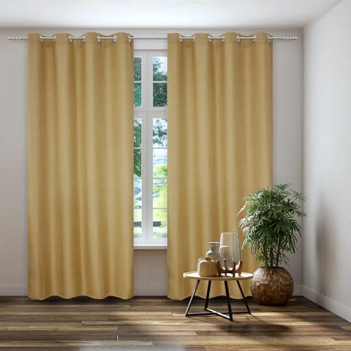 Kutti Vorhang Gardine Thermo Ösenschal Dimout Curry Blickdicht Verdunkelung Breite 140 cm x Höhe 245 cm (1 Stück)
