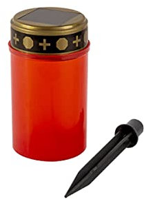 Heitronic Solar LED Grablicht rot mit Flackerflamme, Erdspieß und Timer