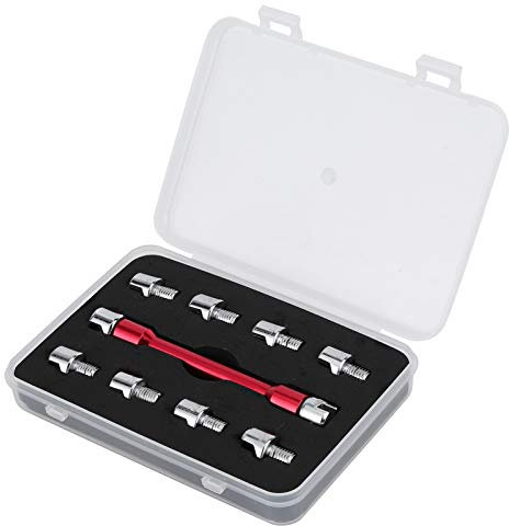 Yuecoom Jeu de clés à rayons pour moto, poignée CNC en aluminium + fer avec boîte Clé à rayons universelle pour la plupart des motos(rouge)