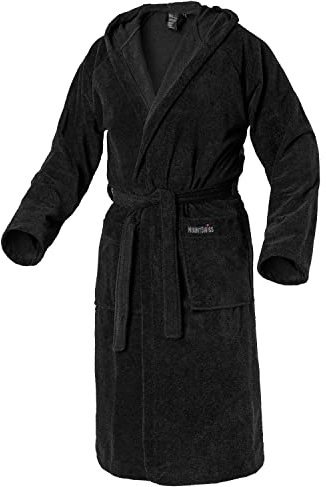 Mount Swiss Unisex AARAU Bademantel mit Kapuze I Herren Damen aus Flauschiger Baumwolle Baumwolle Farbe: schwarz, Grösse: 4XL