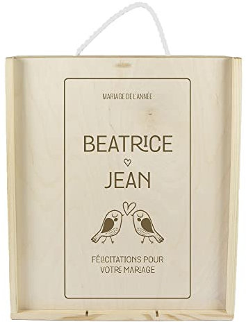 My original gift Boîte en Bois pour Trois Bouteille de vin gravée avec Titre, Noms et dédicace