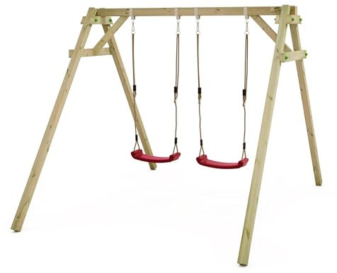 WICKEY Kinderschaukel Schaukelgestell Smart Move - Schaukel rot & Gestell Holz, Outdoor Schaukelgerüst, Doppelschaukel, Holzschaukel für Kinder im Garten
