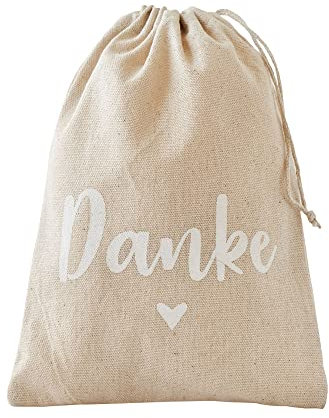| 3 Geschenkbeutel in Leinen-Optik - Danke - 15x10 cm, Baumwollbeutel, Stoffbeutel, natürliche Geschenkverpackung, Geburtstag, Muttertag, Hochzeit, Feste, Danke sagen