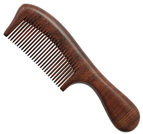 Pettine per capelli in legno di sandalo fatto a mano, pettine in legno di sandalo in oro nero, Pettine in legno a denti fini per capelli ricci, pettine in legno vintage con manico