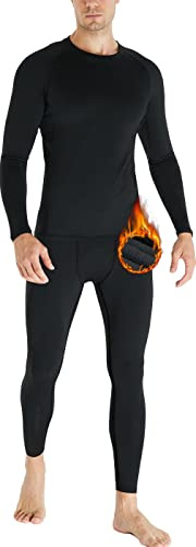 HOPLYNN Mens Thermal Underwear Set Long Sleeve Tops Long Johns Base Layer Warm Underwear Fleece Lined Ultra Soft Compression Running Sport Ski