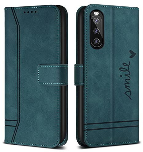 Bravoday Hülle für Sony Xperia 10 III, PU Ledertasche Handyhülle Flip Schutzhülle Kompatibel mit Sony Xperia 10 III, mit Kartenfäch & Kickstand, Grün