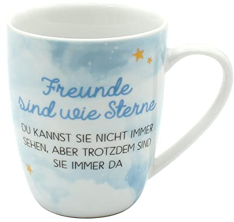 Dekohelden24 Kaffeebecher/Tasse aus Porzellan, Motiv: Freunde sind wie Sterne, Größe H/Ø: 9,8 x 8,2 cm, Fassungsvermögen 250 ml, Spülmaschinengeeignet.