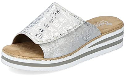 Rieker Damen Slipper V0290, Frauen Slip On,Slides,Schlupfschuhe,schluepfschuhe,Loafer,Slip-ons,freitzeitschuhe,offener,Silber/Platin (90),37 EU / 4 UK