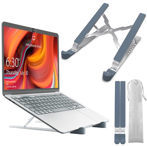 TechShak Adjustable Laptop Riser for Desk - Aluminum Ergonomic Computer Stand for Home Office, Ventilated Macbook Stand & Holder for Lenovo, Dell, HP, 10-15.6” Silver