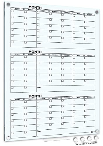 Whiteboard-Kalender aus Glas, 86,4 x 116,8 cm, Vierteljährlicher Planer, Whiteboard, Whiteboard, Whiteboard, für Zuhause, Büro, großer Wandkalender 2025 und Markerablage