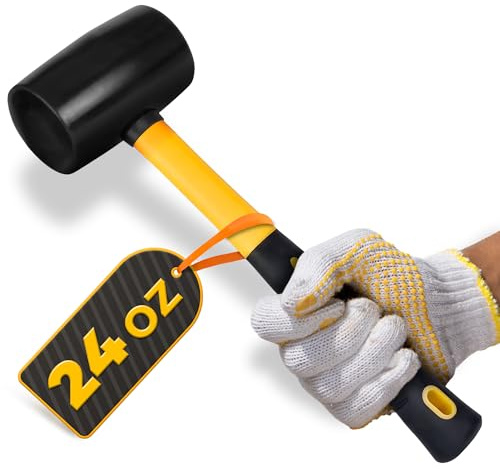 24 Oz Rubber Mallet Hammer for Woodworking, Flooring, Tiling, Camping and More - Rubber Hammer with Non-Slip Grip, Durable Ergonomic Handle and Anti-Vibrating Design for Furniture Assembly and Repairs