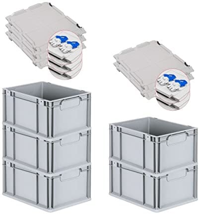 PROREGAL SuperSparSet 5x Eurobox NextGen Economy mit Scharnierdeckel & blauen Verschlüssen | Griffe geschlossen | HxBxT 22x30x40cm | 20 Liter | Eurobehälter Transportbox Transportbehälter