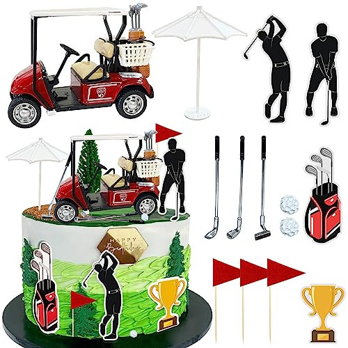 Golf Cake Decorations Heading for The Red Cake Topper Birthday Decorations for Golfers with Cart Flag Golf Ball for Men Sport Golf Theme Party Supply