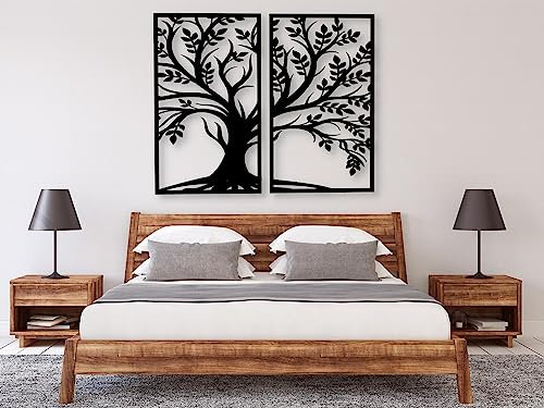 Vailla Arbre de Vie Tableau Decoration Murale 3D Deco Murale Salon Salle de Bain Chambre Cadre Décoration Chambre Triptyque Mural Bois (Arbre 4)