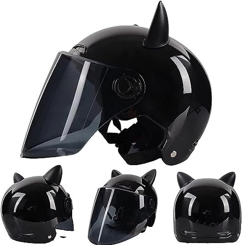 Kcolic Motorrad Halbhelme Mit Katze Ohren Halbschale Jet Roller Helm Halbschalenhelm Mit ECE Zertifizierung Scooter Mofa Helm Motorrad Half Mit Visier Für Cruiser Chopper Biker I